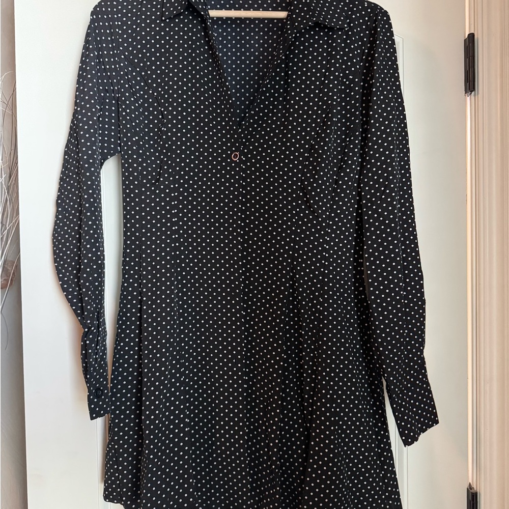 Black Polka Dot Long Sleeve Dress